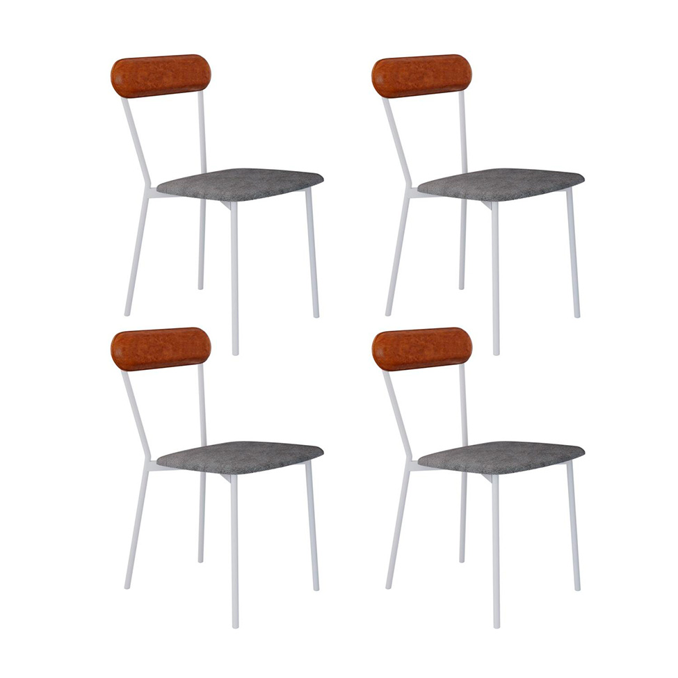Conjunto com 4 Cadeiras Emília Poliéster Prata e Caramelo com Branco