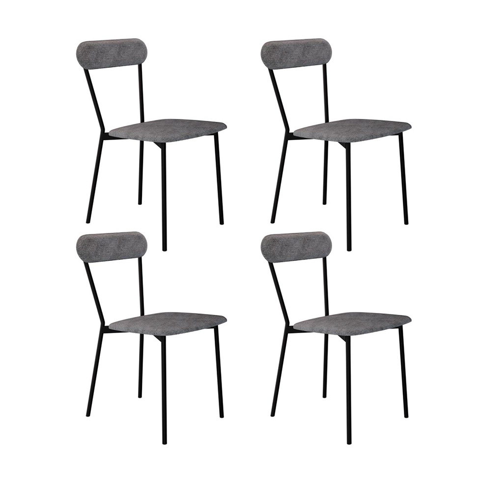 Conjunto com 4 Cadeiras Emília Poliéster Prata e Preto