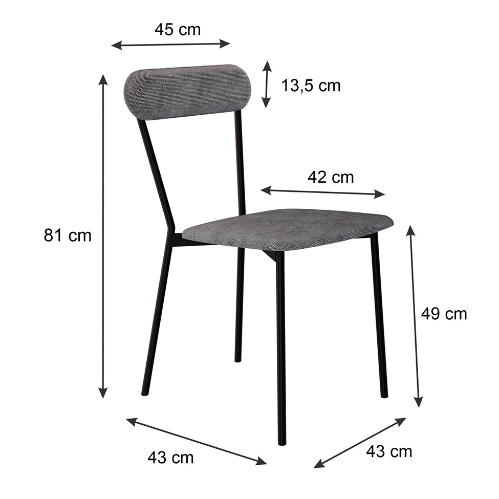 Conjunto com 4 Cadeiras Emília Poliéster Prata e Preto