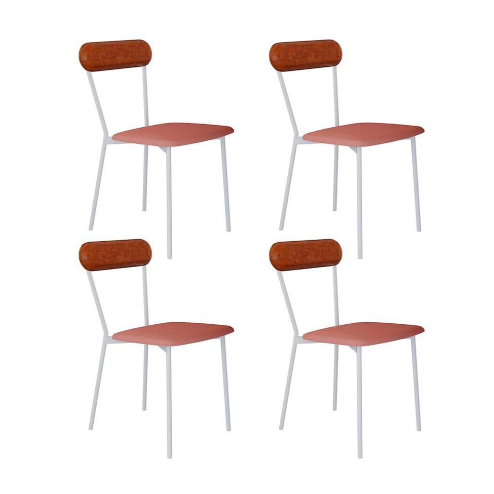 Conjunto com 4 Cadeiras Emília Poliéster Rosa e Caramelo com Branco