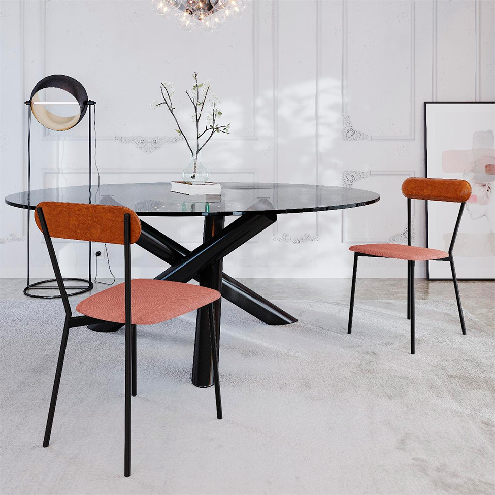 Conjunto com 4 Cadeiras Emília Poliéster Rosa e Caramelo com Preto