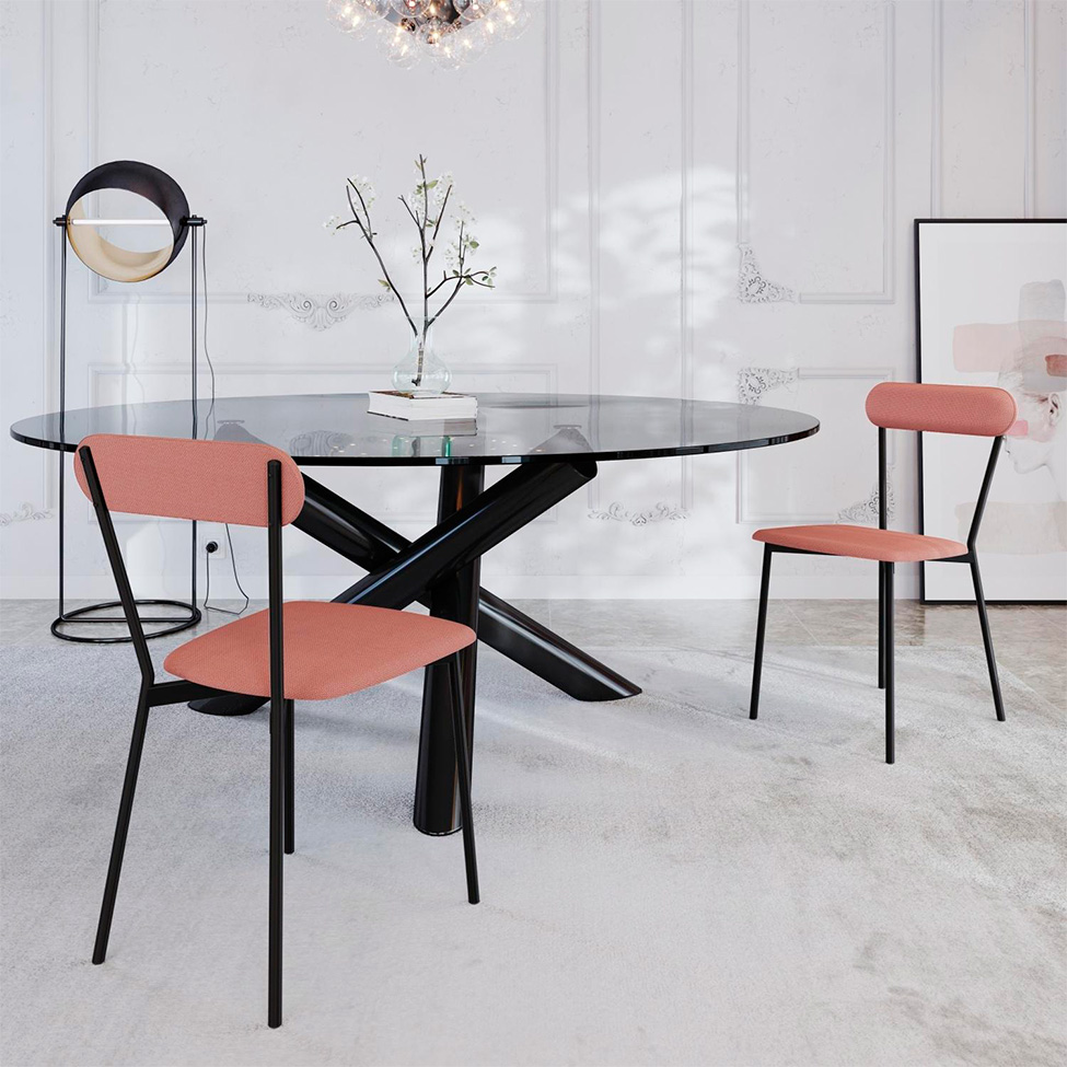 Conjunto com 4 Cadeiras Emília Poliéster Rosa e Preto