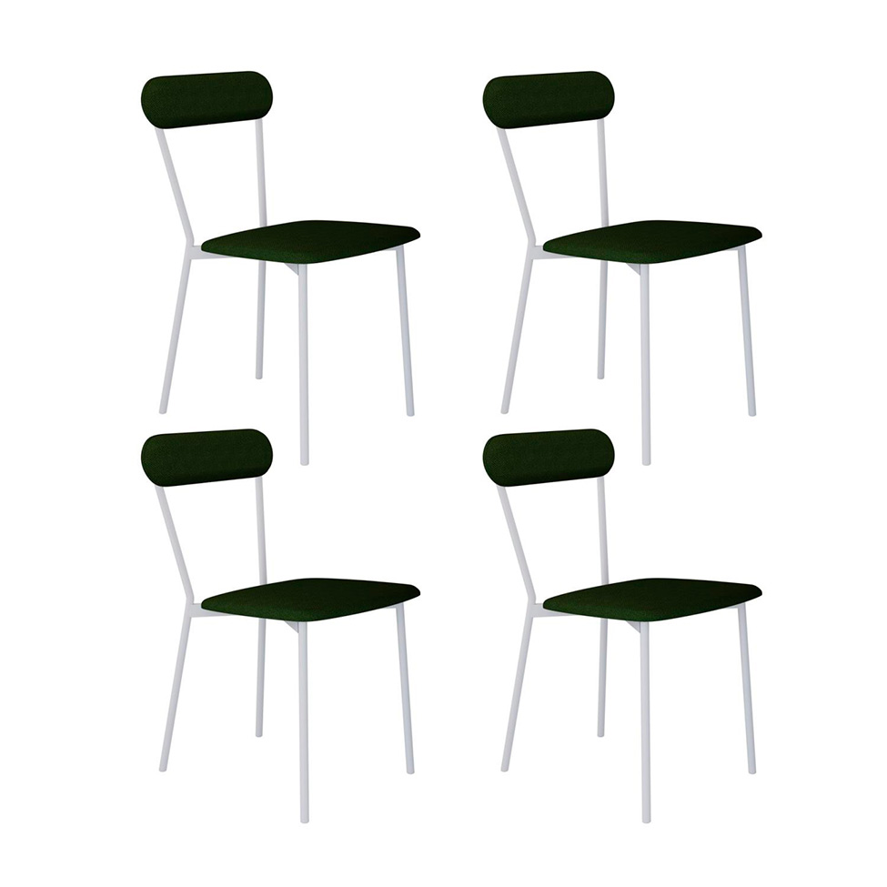 Conjunto com 4 Cadeiras Emília Poliéster Verde Musgo e Branco