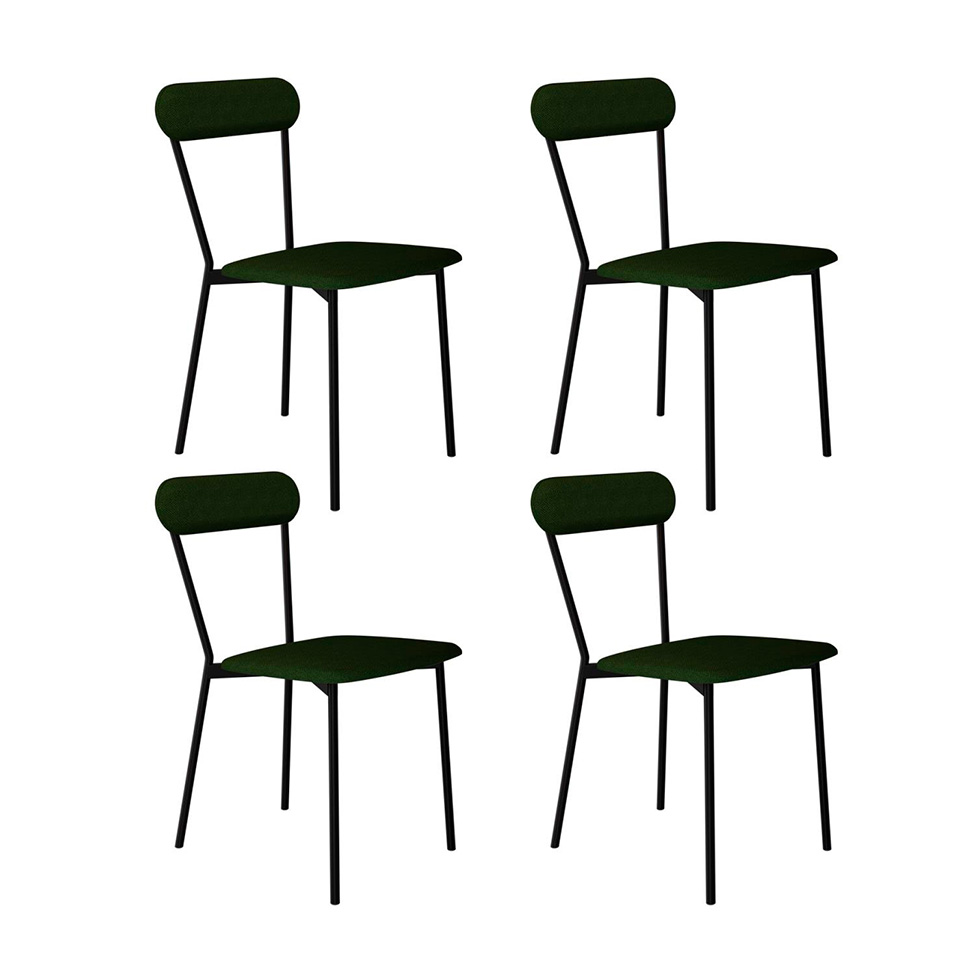 Conjunto com 4 Cadeiras Emília Poliéster Verde Musgo e Preto