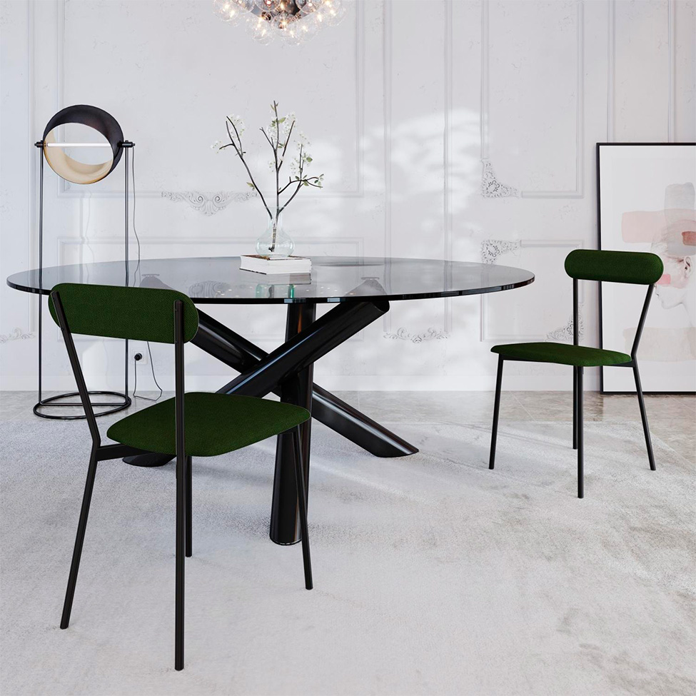 Conjunto com 4 Cadeiras Emília Poliéster Verde Musgo e Preto
