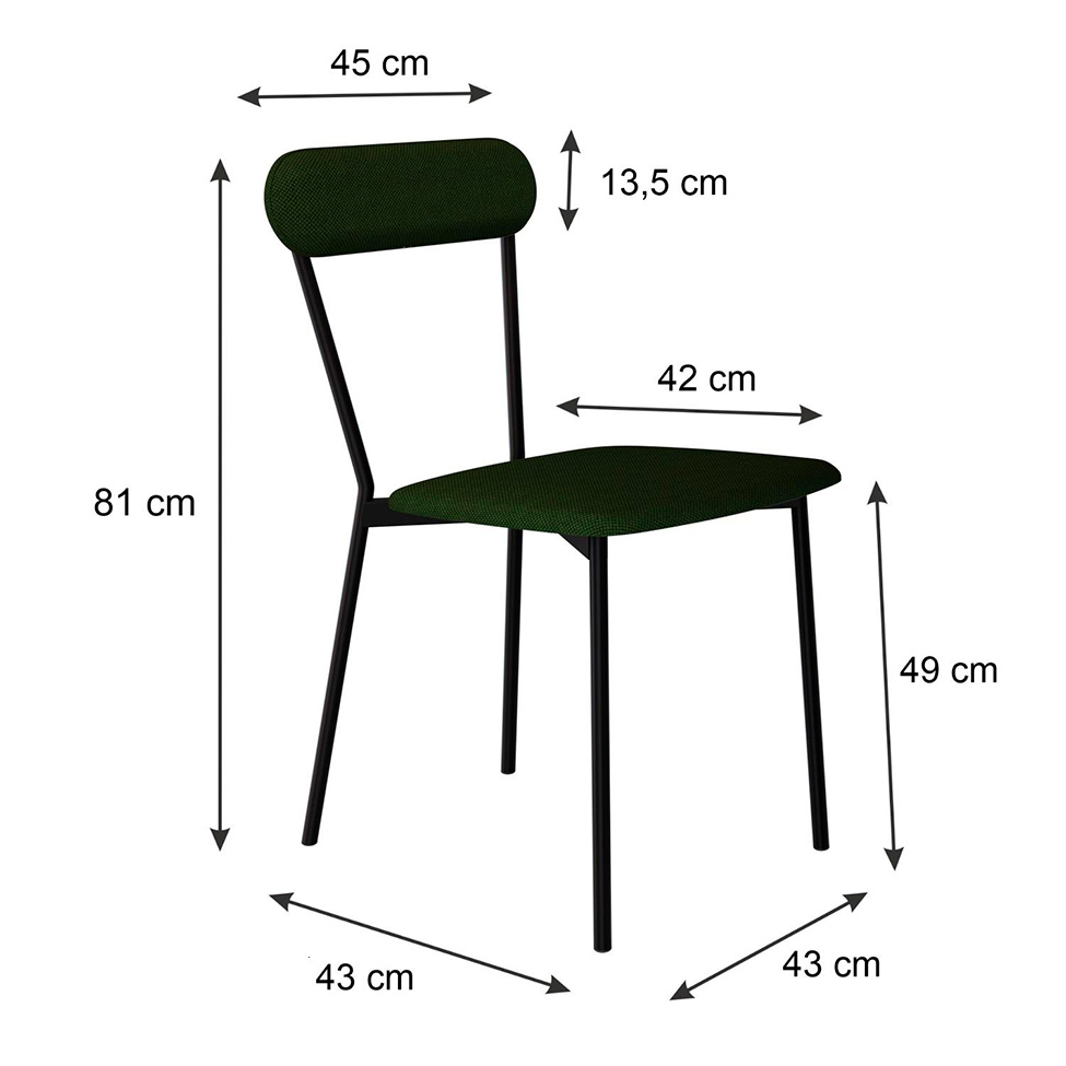Conjunto com 4 Cadeiras Emília Poliéster Verde Musgo e Preto