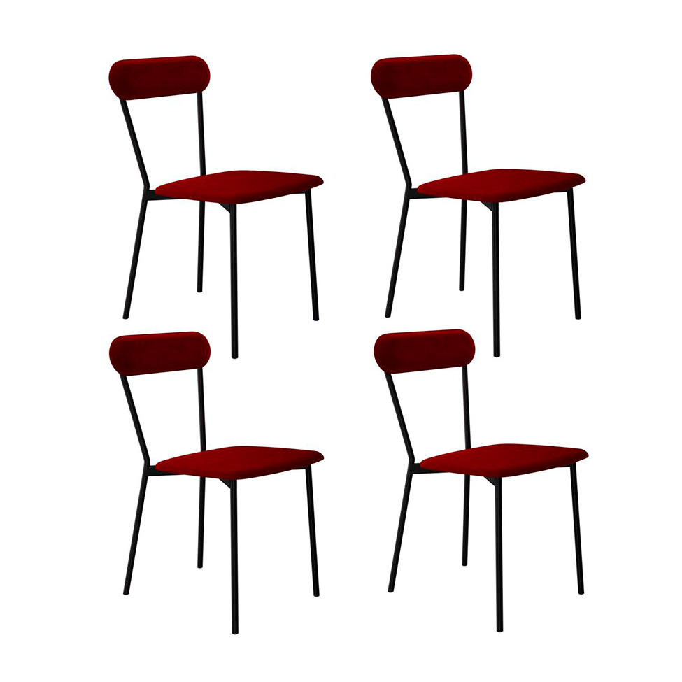 Conjunto com 4 Cadeiras Emília Poliéster Vermelho e Preto