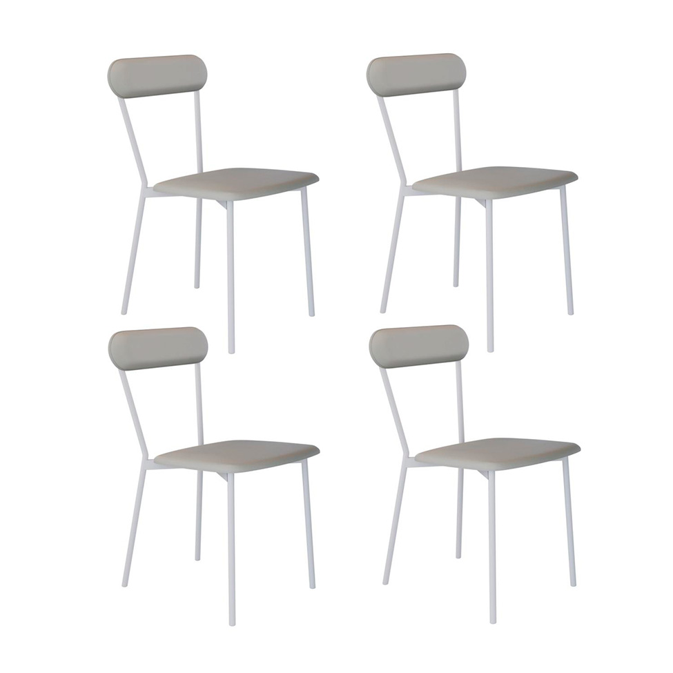 Conjunto com 4 Cadeiras Emília Revestimento Sintético Cinza Claro e Branco