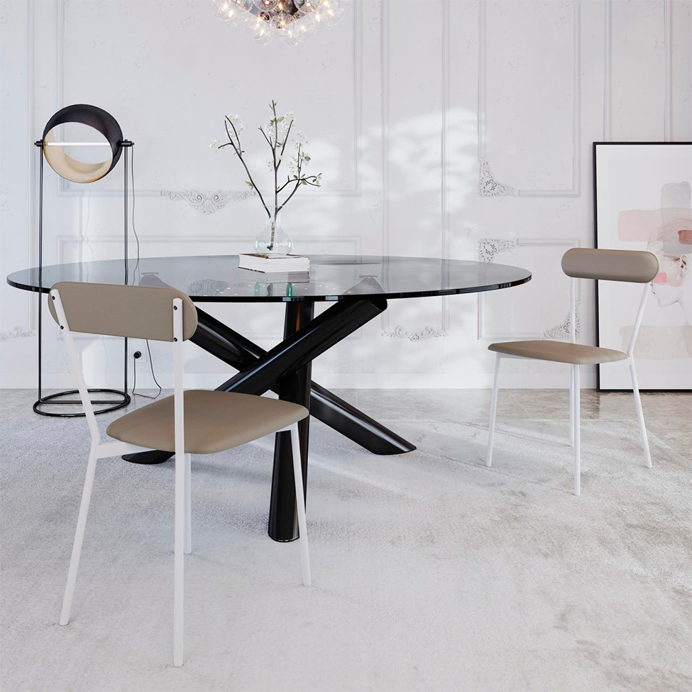 Conjunto com 4 Cadeiras Emília Revestimento Sintético Cinza e Branco