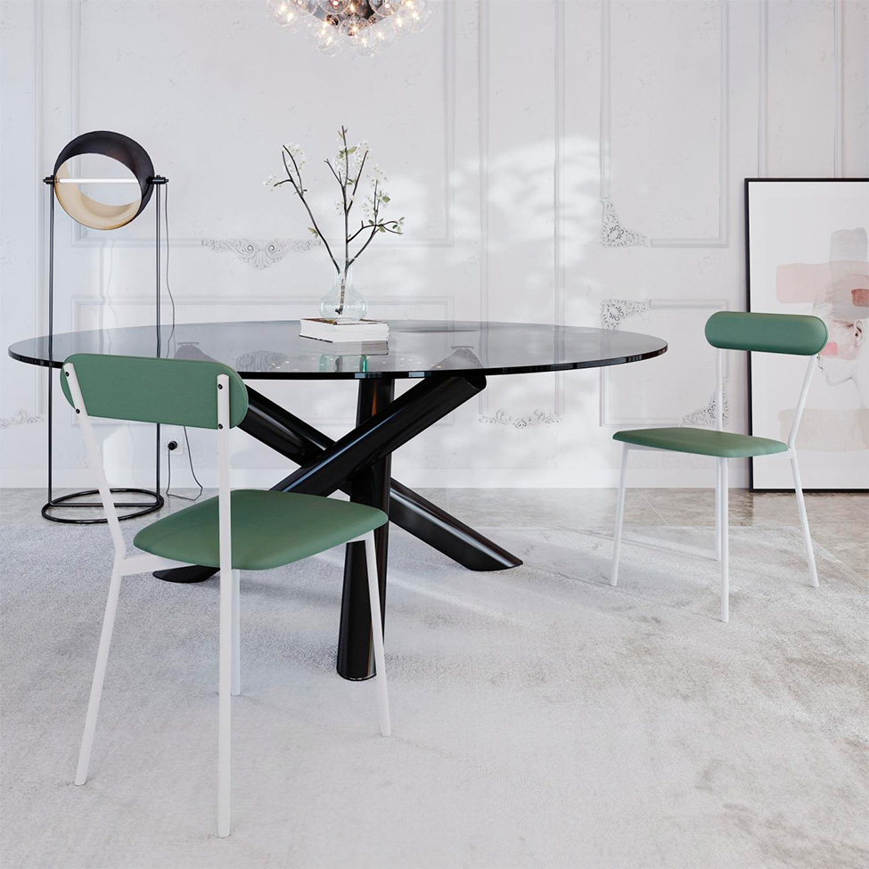 Conjunto com 4 Cadeiras Emília Revestimento Sintético Verde e Branco