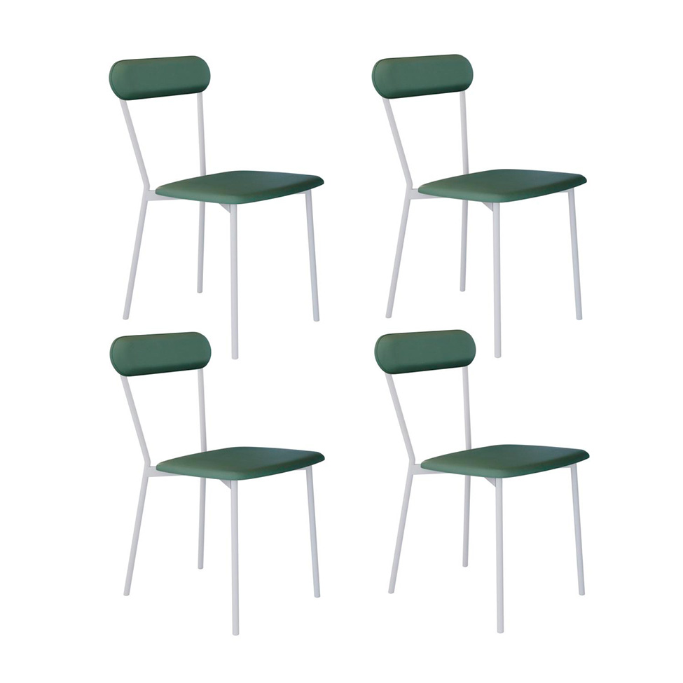 Conjunto com 4 Cadeiras Emília Revestimento Sintético Verde e Branco