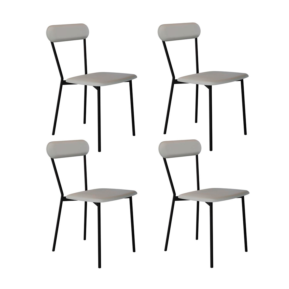 Conjunto com 4 Cadeiras Emília Revestivemento Sintético Cinza Claro e Preto