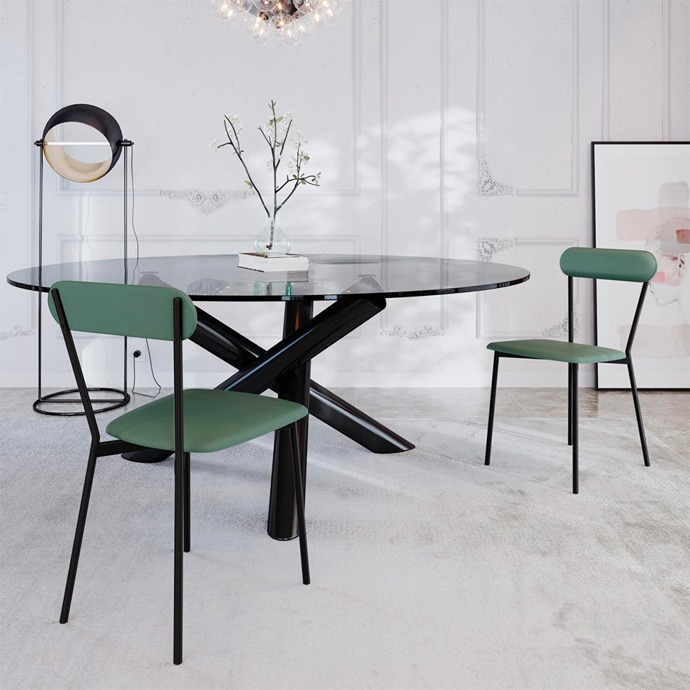 Conjunto com 4 Cadeiras Emília Revestivemento Sintético Verde e Preto