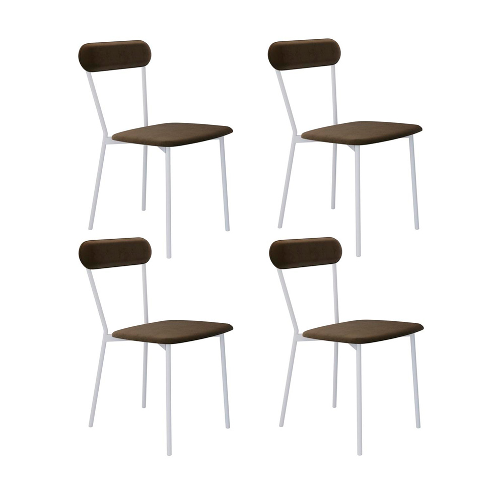 Conjunto com 4 Cadeiras Emília Veludo Marrom e Branco