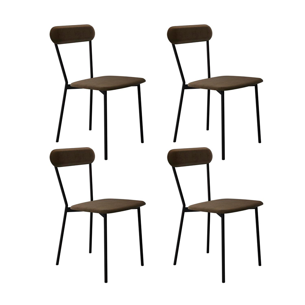 Conjunto com 4 Cadeiras Emília Veludo Marrom e Preto