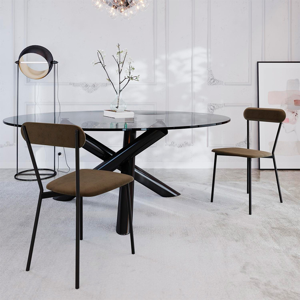 Conjunto com 4 Cadeiras Emília Veludo Marrom e Preto