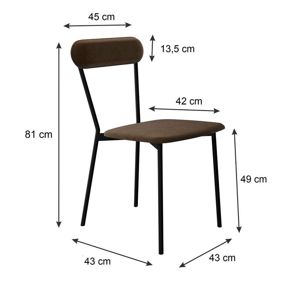 Conjunto com 4 Cadeiras Emília Veludo Marrom e Preto
