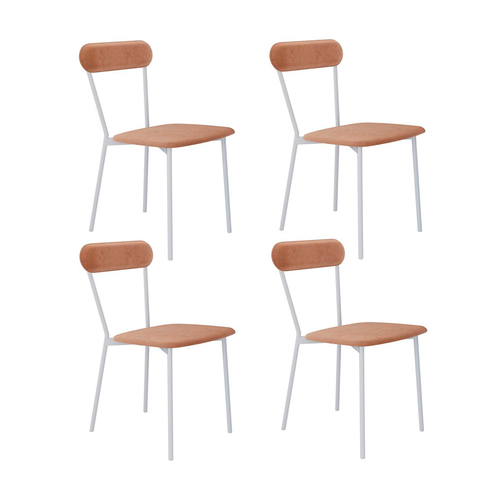 Conjunto com 4 Cadeiras Emília Veludo Nude e Branco