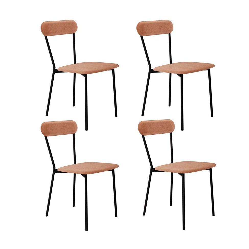 Conjunto com 4 Cadeiras Emília Veludo Nude e Preto