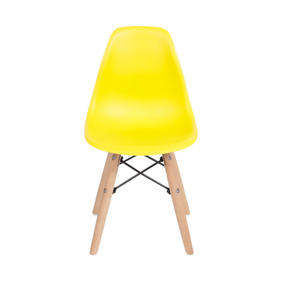 Conjunto com 4 Cadeiras Infantis DKR Eames Amarelo e Madeira