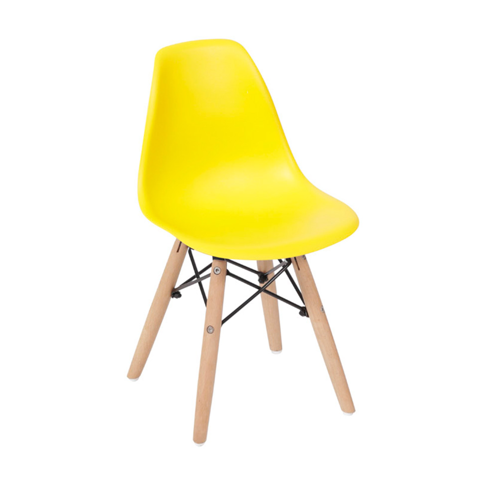 Conjunto com 4 Cadeiras Infantis DKR Eames Amarelo e Madeira