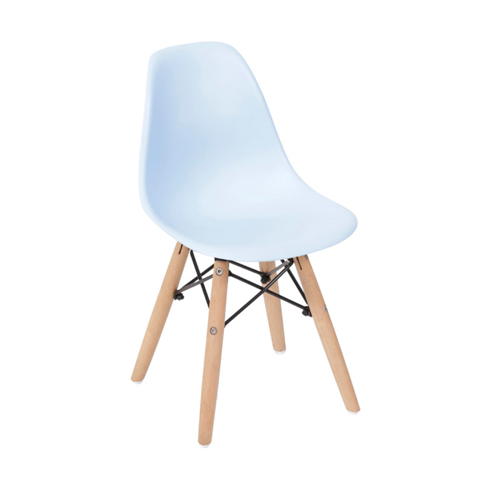 Conjunto com 4 Cadeiras Infantis DKR Eames Azul Claro e Madeira