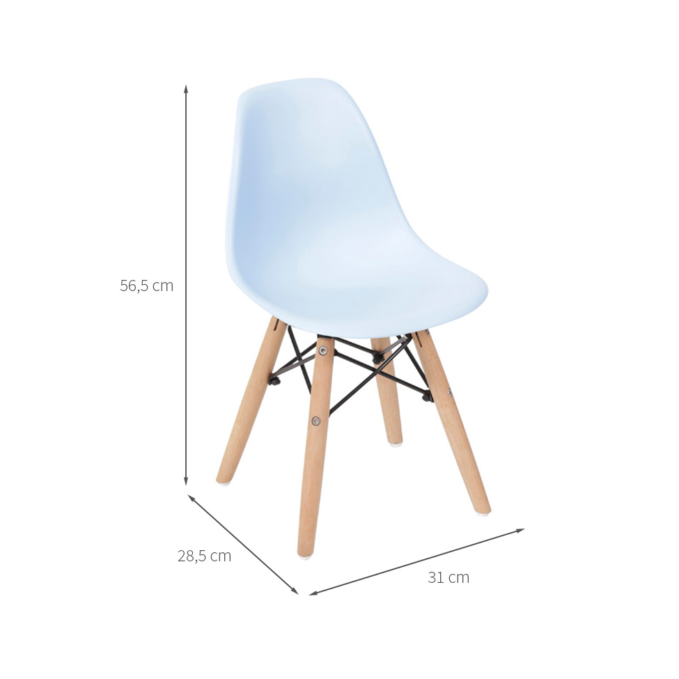 Conjunto com 4 Cadeiras Infantis DKR Eames Azul Claro e Madeira