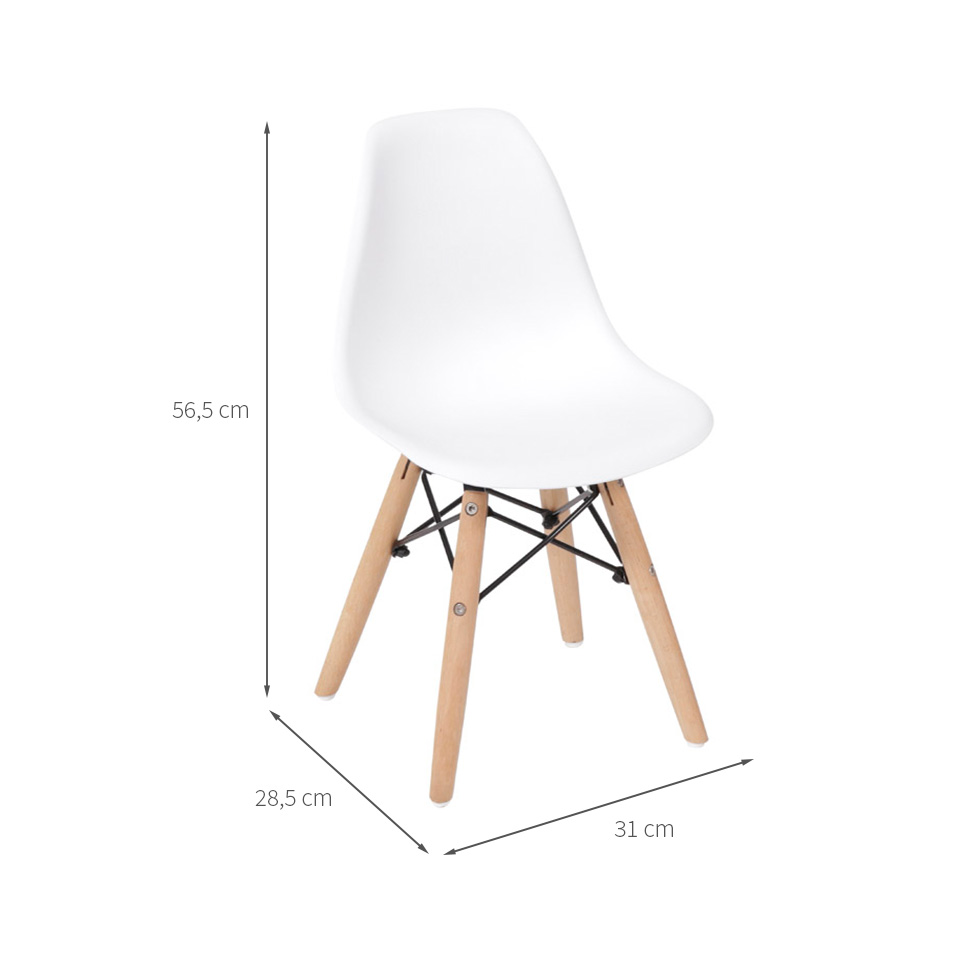 Conjunto com 4 Cadeiras Infantis DKR Eames Branco e Madeira