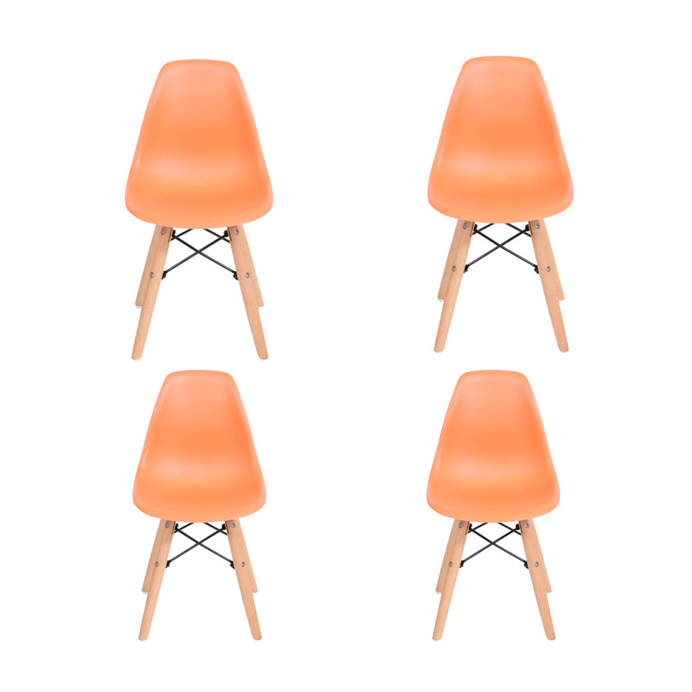 Conjunto com 4 Cadeiras Infantis DKR Eames Laranja e Madeira