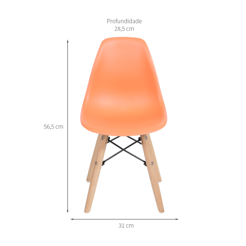 Conjunto com 4 Cadeiras Infantis DKR Eames Laranja e Madeira