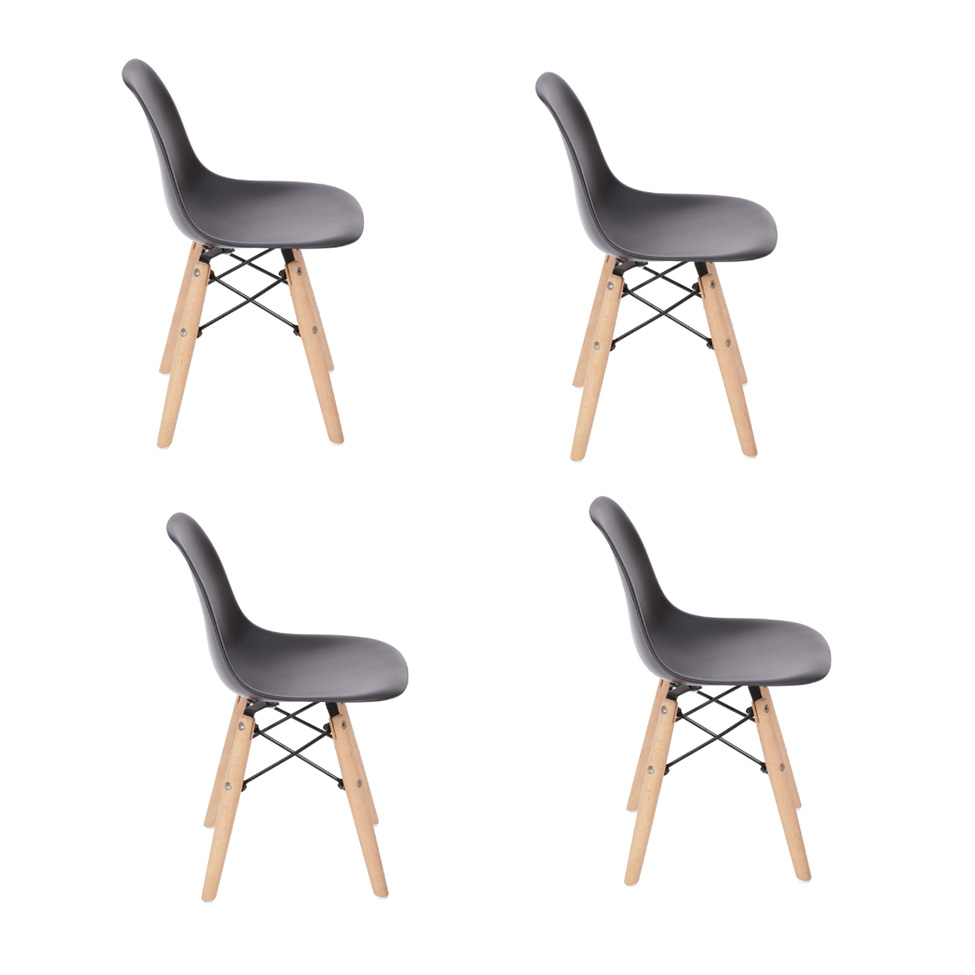 Conjunto com 4 Cadeiras Infantis DKR Eames Preto e Madeira