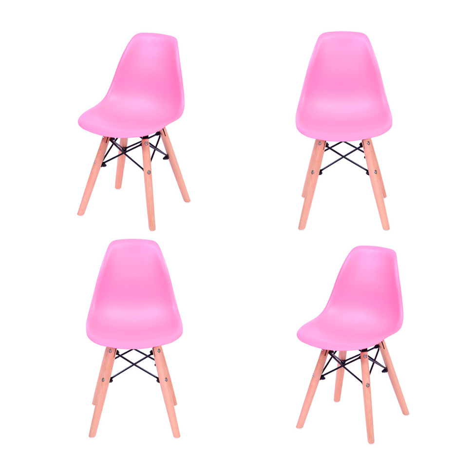Conjunto com 4 Cadeiras Infantis DKR Eames Rosa e Madeira
