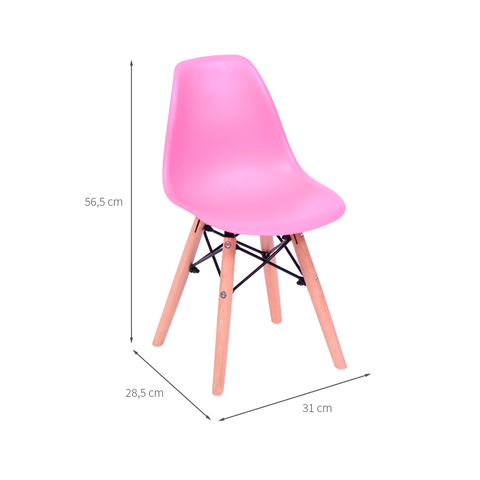 Conjunto com 4 Cadeiras Infantis DKR Eames Rosa e Madeira