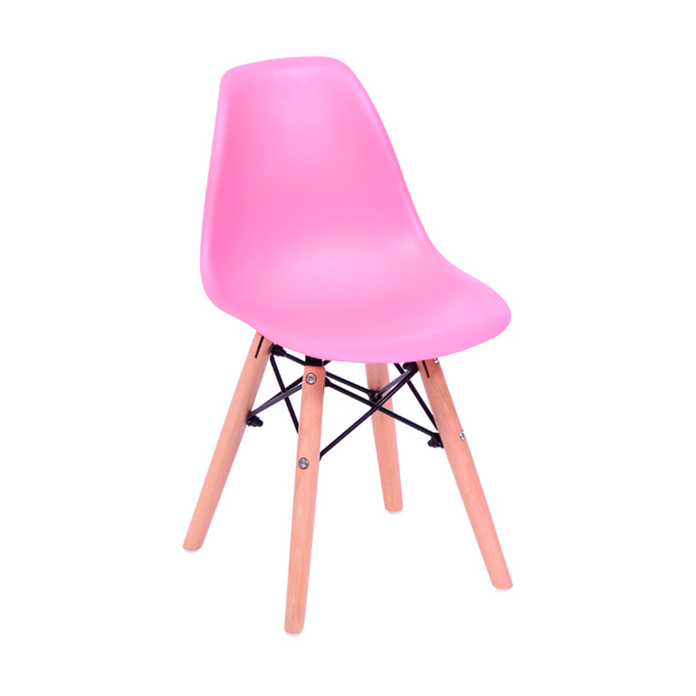 Conjunto com 4 Cadeiras Infantis DKR Eames Rosa e Madeira