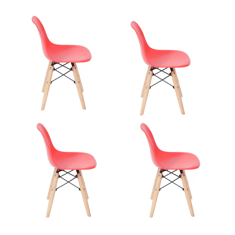 Conjunto com 4 Cadeiras Infantis DKR Eames Vermelho e Madeira