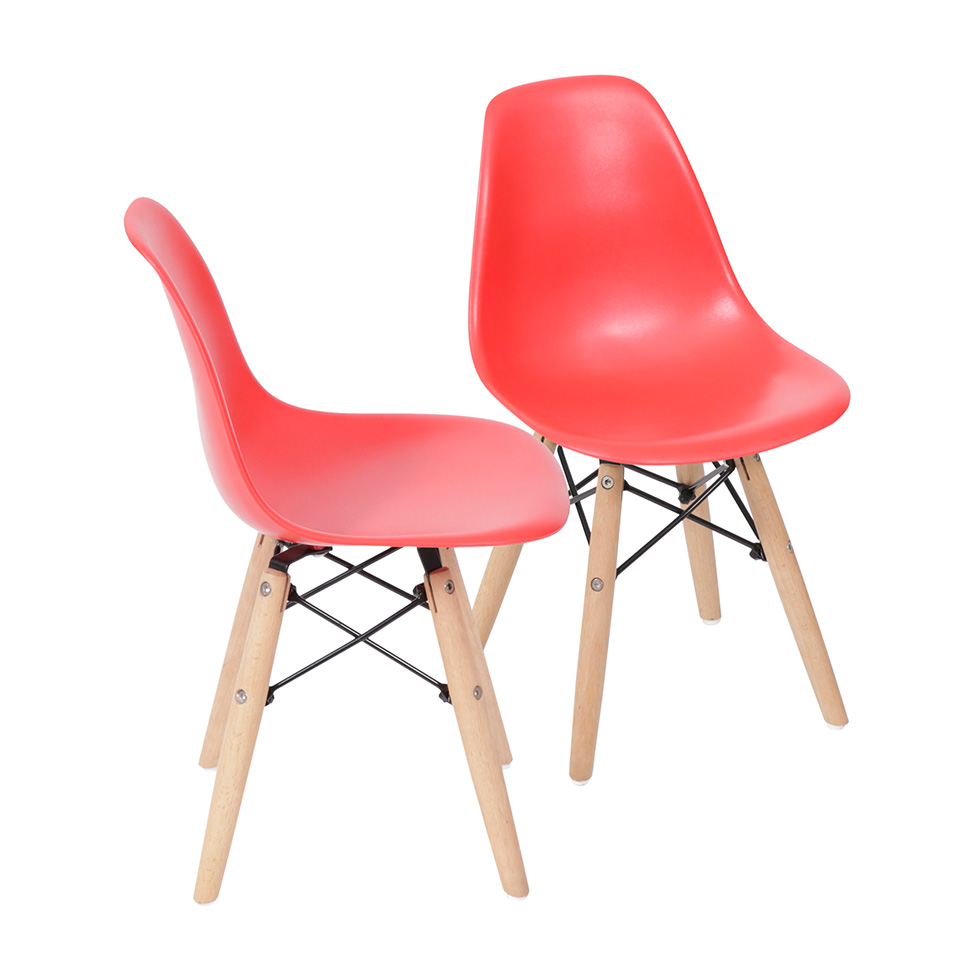 Conjunto com 4 Cadeiras Infantis DKR Eames Vermelho e Madeira