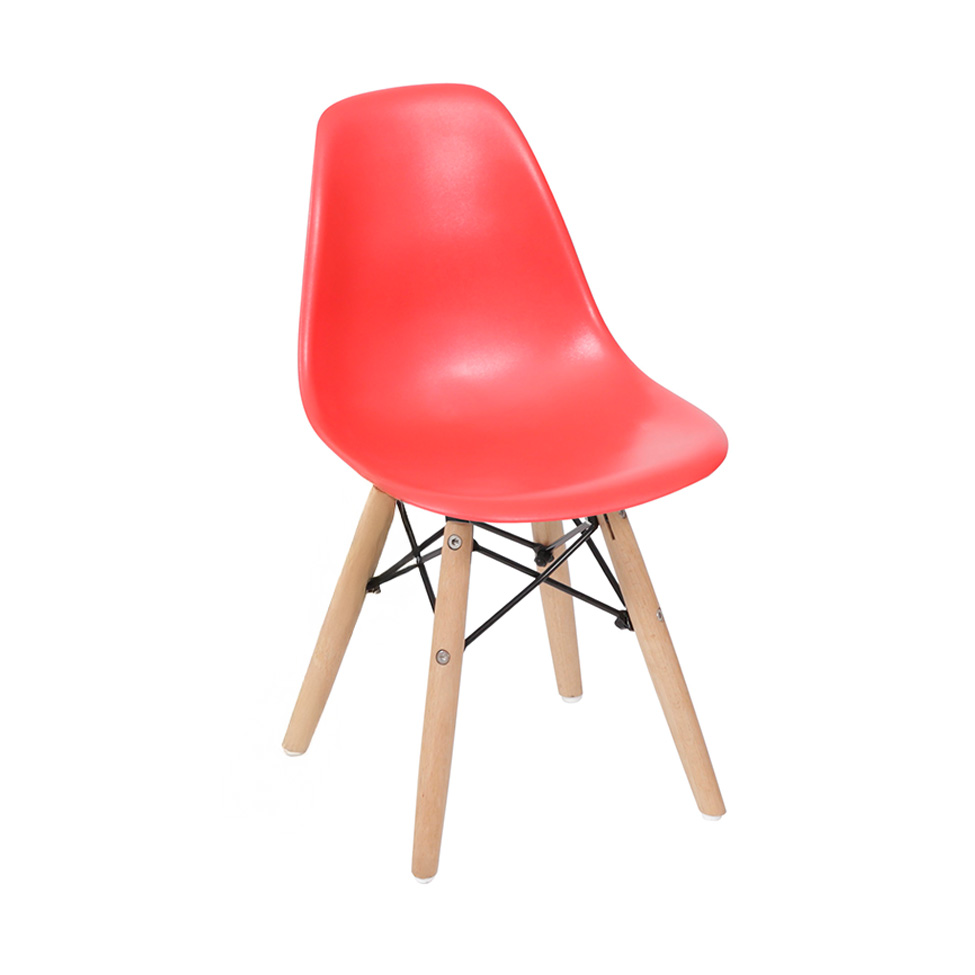 Conjunto com 4 Cadeiras Infantis DKR Eames Vermelho e Madeira
