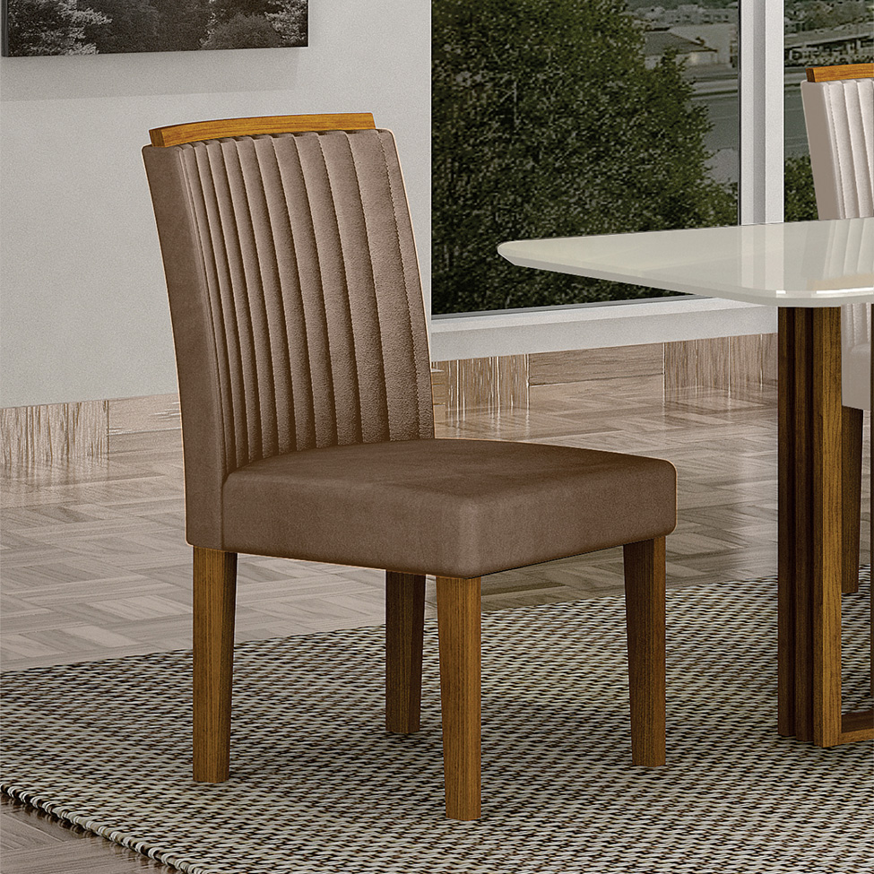 Conjunto com 4 Cadeiras Jade Camurça Castanho e Freijó