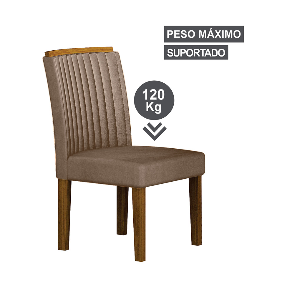 Conjunto com 4 Cadeiras Jade Camurça Castanho e Freijó