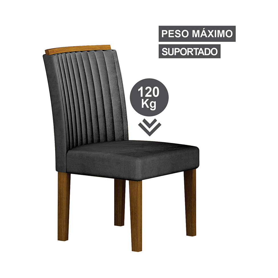 Conjunto com 4 Cadeiras Jade Camurça Chumbo e Freijó