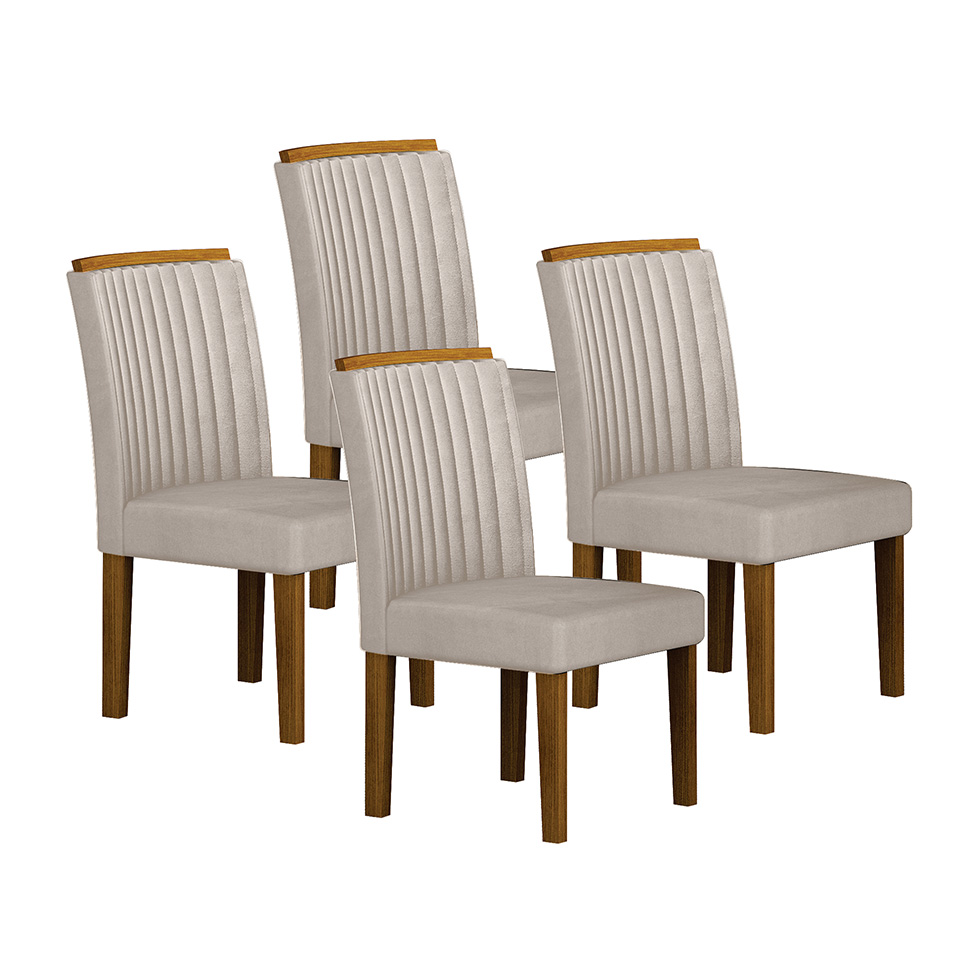 Conjunto com 4 Cadeiras Jade Camurça Palha e Freijó
