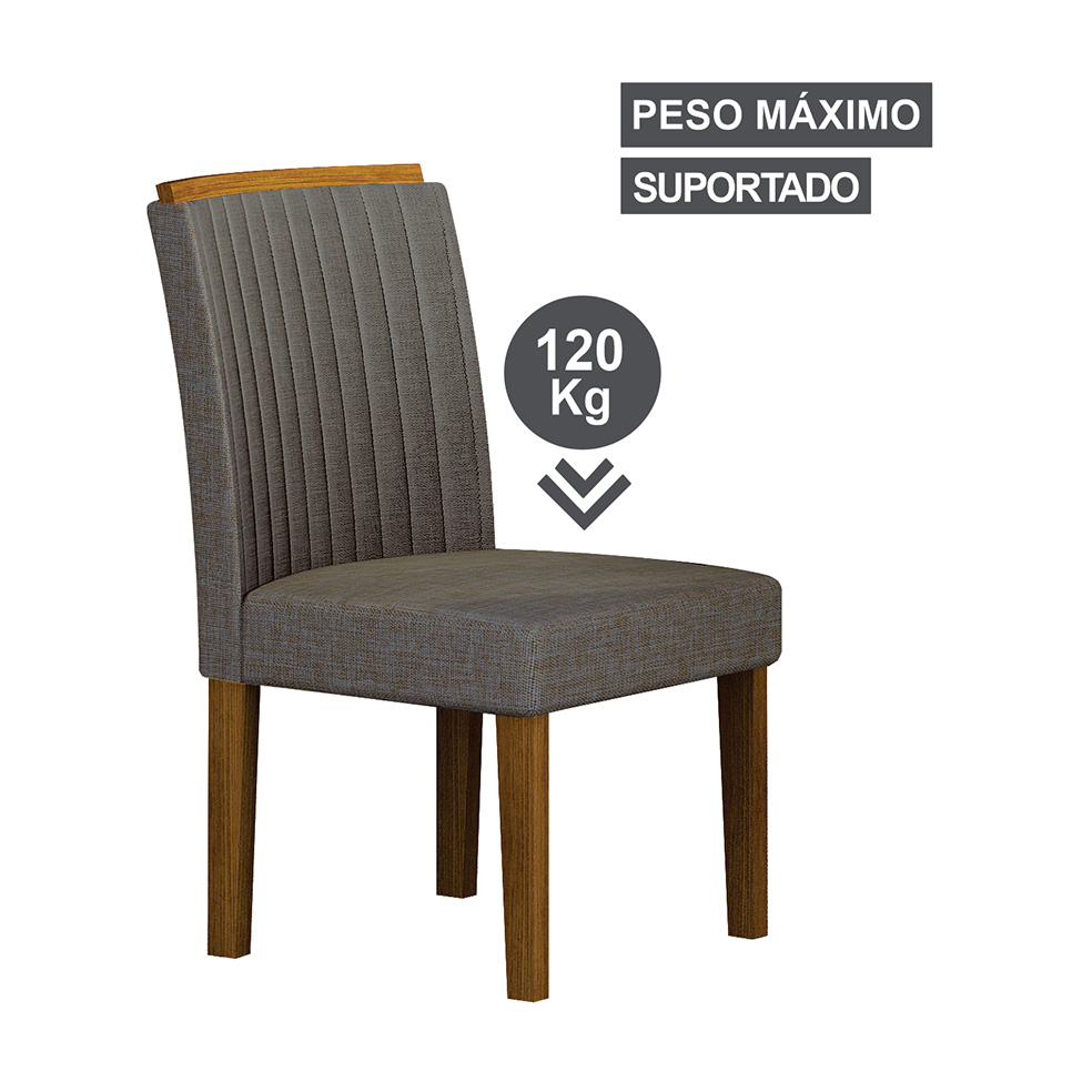Conjunto com 4 Cadeiras Jade Linho Chumbo e Freijó