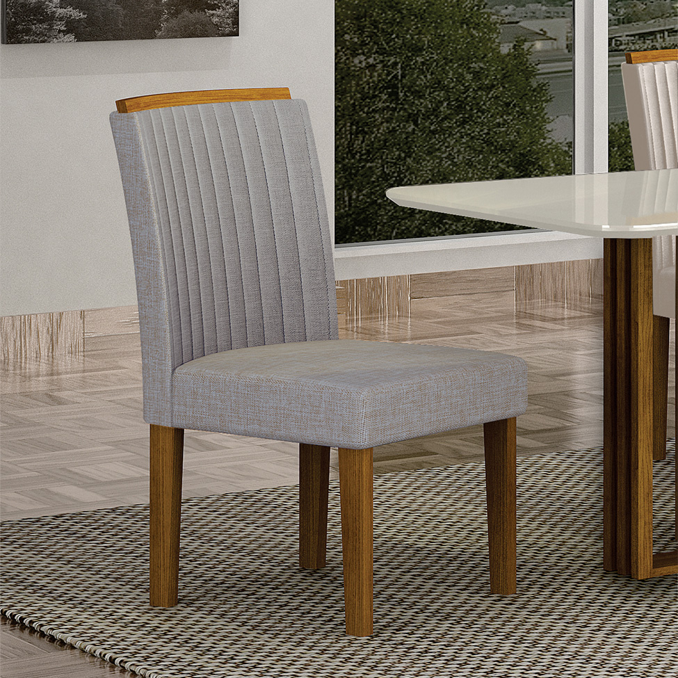 Conjunto com 4 Cadeiras Jade Linho Cinza e Freijó