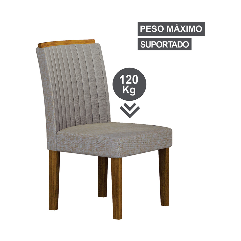 Conjunto com 4 Cadeiras Jade Linho Cinza e Freijó