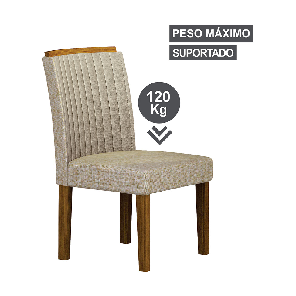 Conjunto com 4 Cadeiras Jade Linho Palha e Freijó
