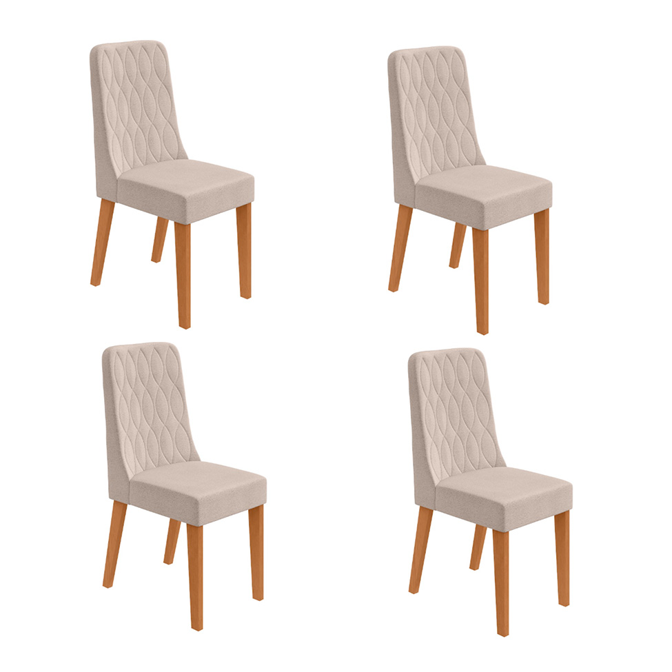 Conjunto com 4 Cadeiras Luar Bouclé Bege e Amêndoa