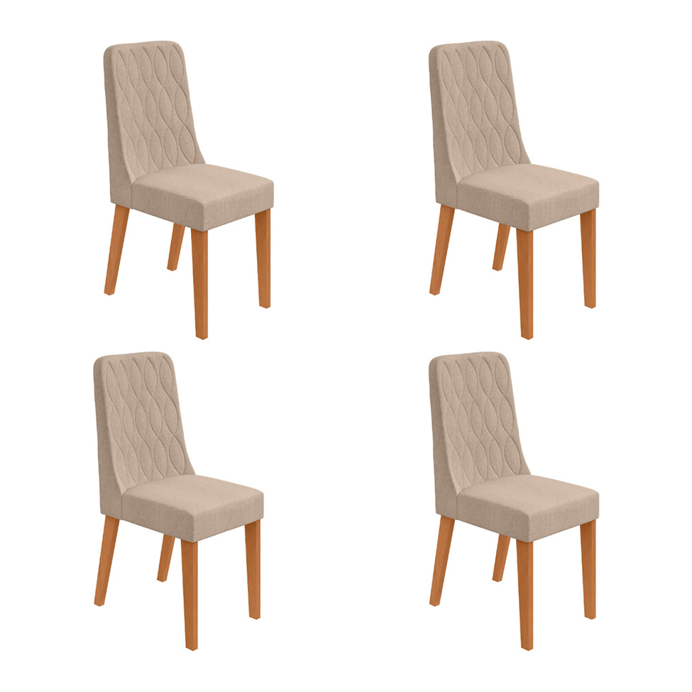 Conjunto com 4 Cadeiras Luar Linho Bege e Amêndoa