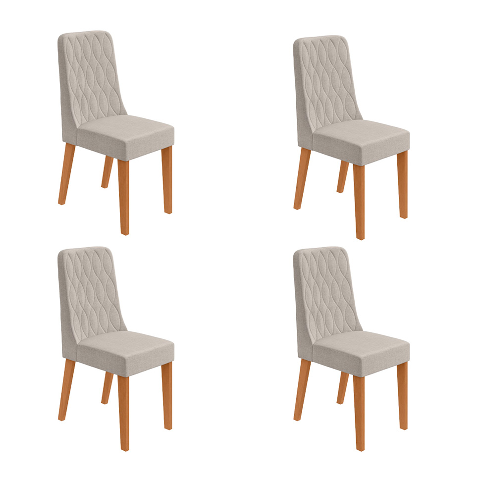 Conjunto com 4 Cadeiras Luar Linho Cinza e Amêndoa