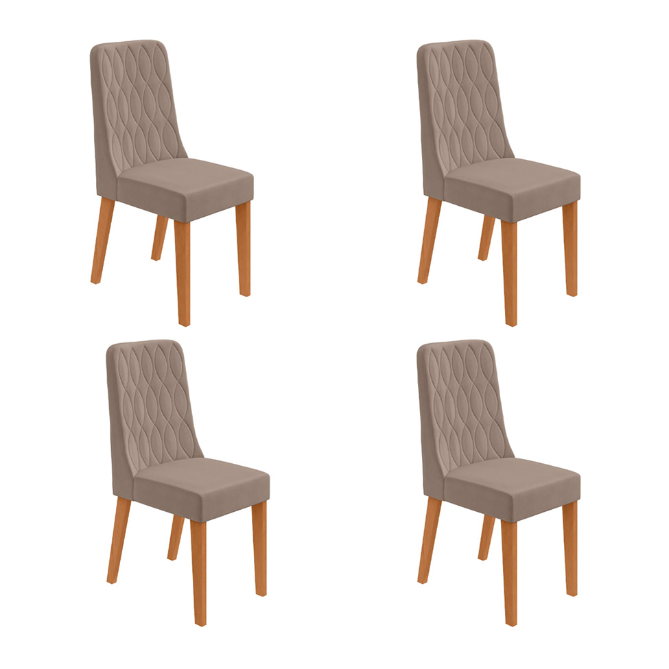 Conjunto com 4 Cadeiras Luar Suede Bege e Amêndoa