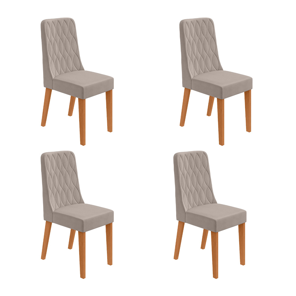 Conjunto com 4 Cadeiras Luar Veludo Capuccino e Amêndoa